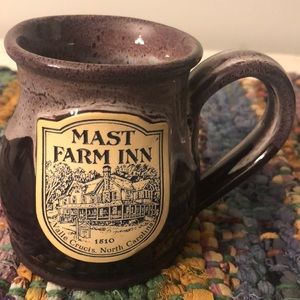 Vintage Deneen Pottery, Mast Farm Inn coffee mug. Drip glaze. 8-10 oz.